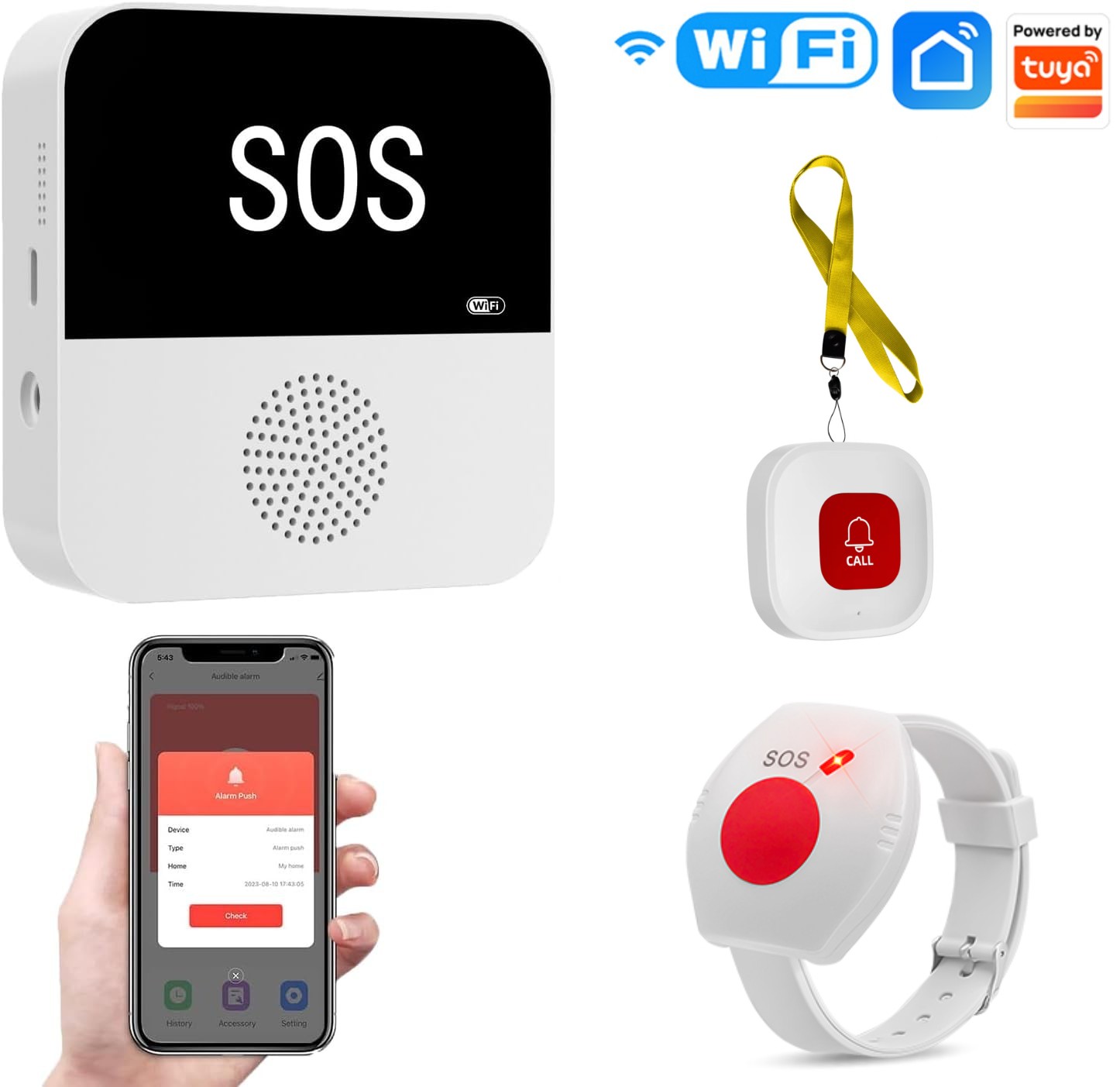 Tuya Wifi Socket - Draadloos WiFi Ouderenverzorger Pager SOS-oproepknop Noodsituatie